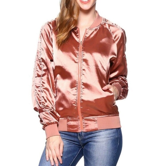 Satin Bomber Jacket In Rose Gold NWT - Picture 2 of 3